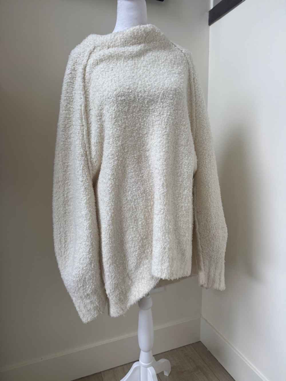 Free People Cream Bouclé Cowl Turtleneck Sweater